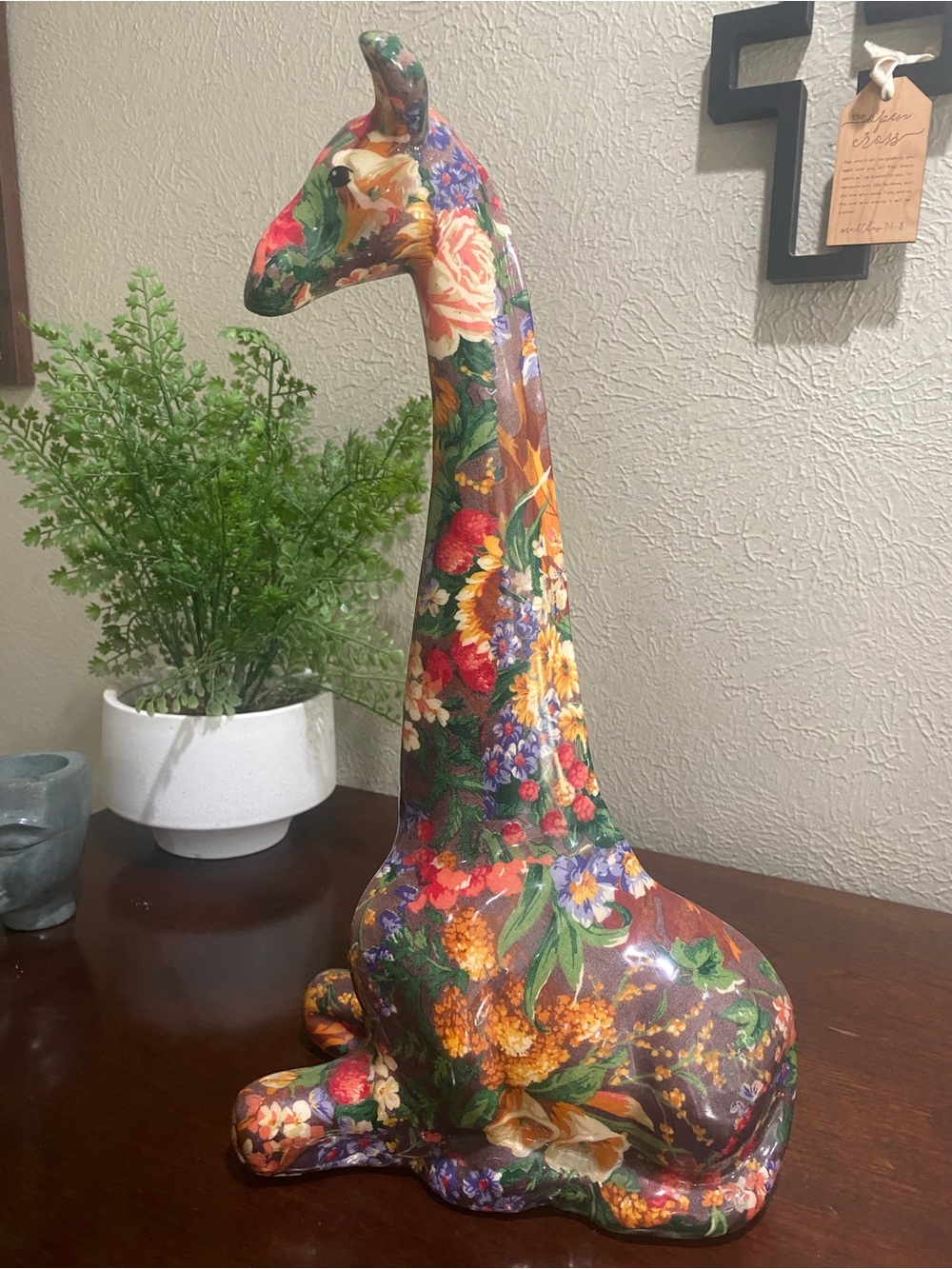 Vintage, 17 inch Tall, Floral Decoupage Giraffe Figurine